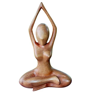 Meditating Yoga Statue Lotus Pose Asana handmade Wood Carving Balinese Art - Picture 1 of 6
