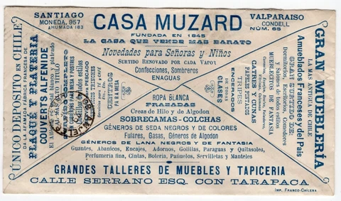 Chile 1903 advertising on Stationery "CASA MUZARD" Cover