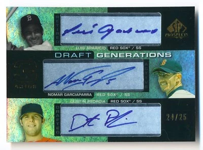 SP Prospects 2004 Luis Aparicio Nomar Garciaparra Dustin Pedroia RC raro automático 25 Foto 1 de 2
