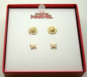 Captain Marvel vergoldete Kristall Stern Logo Ohrring Sets Neu Neu Neu im Karton Nos 2019 - Bild 1 von 5