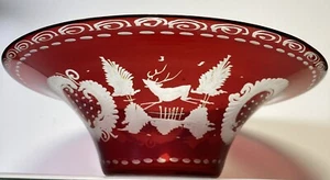Moser Egermann Cut To Clear Ruby Red Crystal Glass etched Bowl Deer Bird Bohemia - Picture 1 of 12