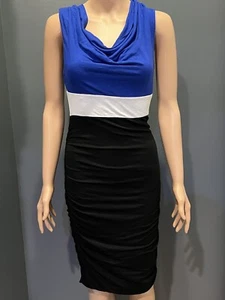 INTERNATIONAL CONCEPTS WOMENS SIZE M BLACK AND ROYAL BLUE FITTED DRESS - Picture 1 of 6