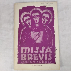 Rare 1947 Vintage "Missa Brevis" by Zoltan Kodaly Vocal Score Sacred Choral Work - Picture 1 of 24