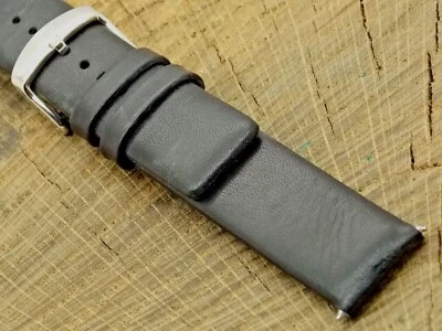 Vintage Bulova Pre-Owned Black Leather w Silver Tone Buckle Watch Band 20mm Long - Image 1 of 4