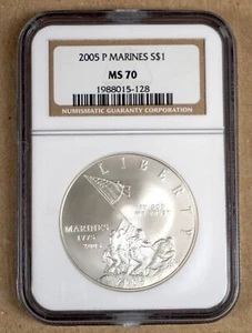 2005-P U.S. MARINES COMMEMORATIVE SILVER DOLLAR NGC MS70 015128 - Picture 1 of 2