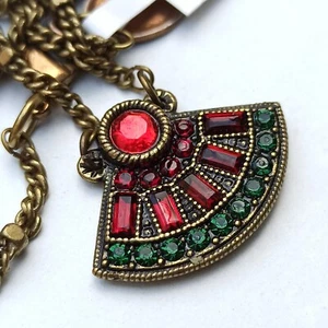 Michal Negrin Necklace Art Deco Geometric Red With Swarovski Crystals Gift New - Picture 1 of 11