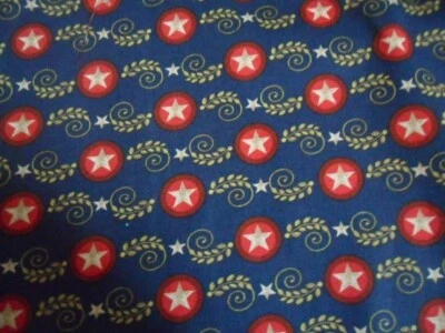 Unwashed cotton fabric patriotic stars wheat REMNANT - Image 1 of 2