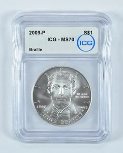 2009-P Louis Braille Commemorative Silver Dollar MS70 ICG - Picture 1 of 5