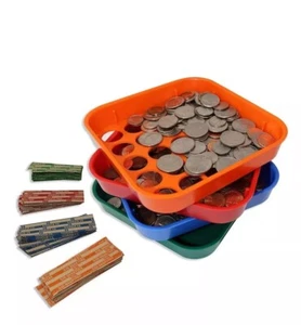 Coin Sorting Trays 4 Pour and Shake Trays Plus 40 Coin Wrappers Included - Picture 1 of 5