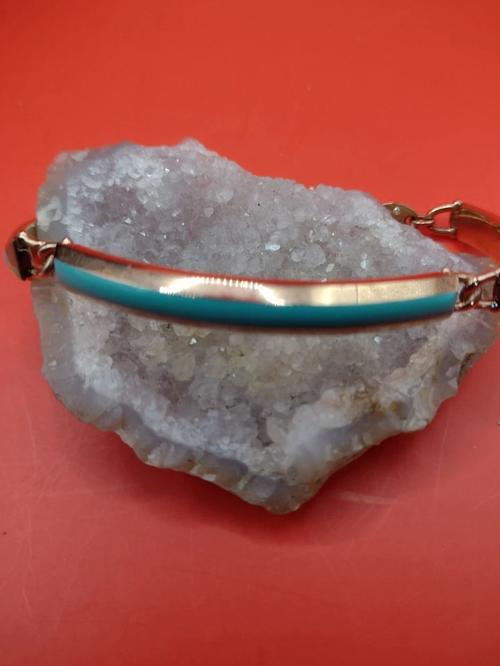 Brazalete Brazalete Acero Esmalte Azul Tono Oro Fósil  Foto 1 de 4