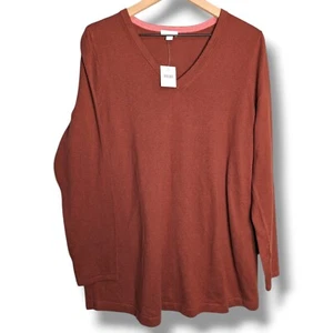 NWT J.Jill Sweater Sweater Womens Large Rust Red Cotton Blend Long Sleeve V-Neck - Picture 1 of 6