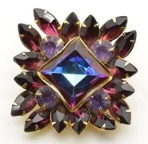 Vintage lila blau Aurora Borealis Strass Rivoli Glas Brosche Heliotrop - Bild 1 von 3