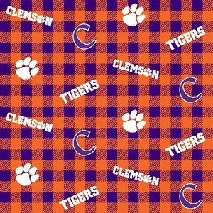 Clemson University Tigers Cotton Fabric with Buffalo Plaid Print-By the Yard - Picture 1 of 1