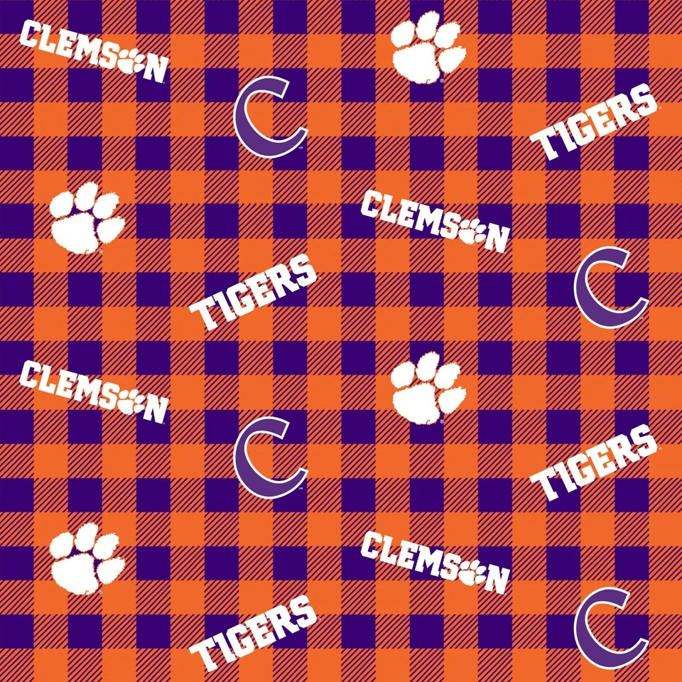 Tela de algodón Clemson University Tigers con estampado de cuadros de búfalo-por yarda Foto 1 de 1