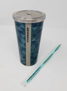 STARBUCKS BLAU TÜRKIS GEOMETRISCHE DREIECKE EDELSTAHL TUMBLER KAFFEE TRAVEL MUG 2014 - Bild 1 von 12