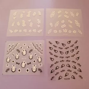 4 Sheets Nail Stickers - White Flowers Ladies Wraps Bows Manicure Highlights 6 - Picture 1 of 5