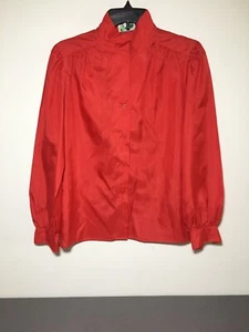 Vintage rote geknöpfte Silkhana von Lady Manhattan Bluse Größe 8 RN 44738! - Bild 1 von 12