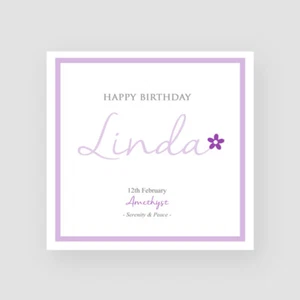 Tarjeta de cumpleaños personalizada hecha a mano amatista de febrero piedra de nacimiento flor del zodiaco - Imagen 1 de 4