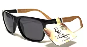 NEW PANAMA JACK POLARIZED Sunglasses Black w/ Faux Bamboo Woodgrain Square - Picture 1 of 6