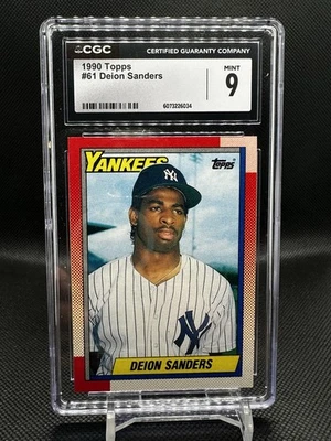 БЕЙСБОЛЬНАЯ КАРТОЧКА ДЕБЮТАНТА Deion Sanders! CGC 9 ПОЧТИ КАК НОВЫЙ/НОВЫЙ! 1990 Topps 61 Yankees!!! - Изображение 1 из 2