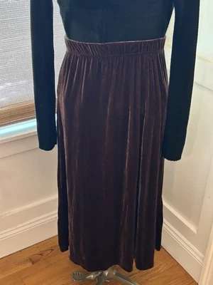 "Maxi falda ajustada vintage terciopelo talla L marrón chocolate cintura 30-40""" Foto 1 de 4