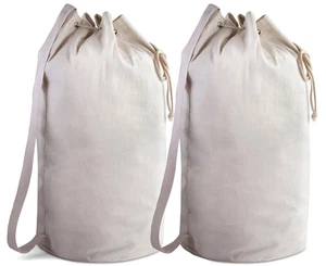 Canvas Duffel Bag - Drawstring, Leather Closure, Shoulder Strap. (2-PACK) - Picture 1 of 6