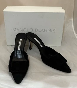 MANOLO BLAHNIK - Maysale 70 schwarze Wildleder Pantolette Schnalle Heels Gr. 40 - Bild 1 von 5