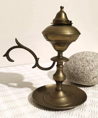 lampe à huile ancienne en laiton 19 cm vintage - Photo 1/4