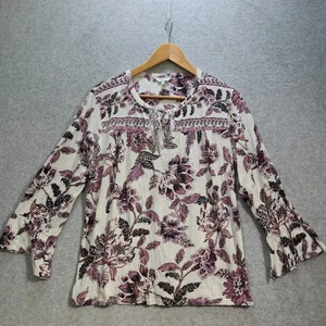 Lucky Brand Boho Floral Peasant Top Women’s Size L Bell Sleeve Cream Pink - Picture 1 of 9