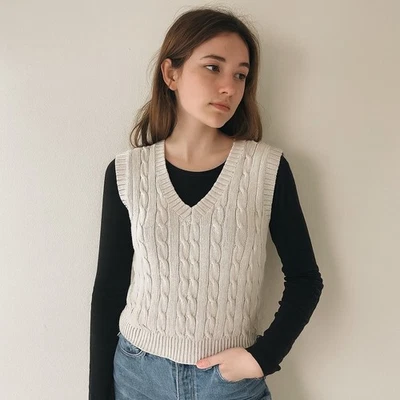 Brandy Melville Sweater Vest Womens One Size Pale Lavender Gray Cotton Preppy - Image 1 of 4