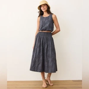 Marine Lagenlook Pima Baumwolle Bea Ösen Midirock in Indigo Größe Small - Bild 1 von 9