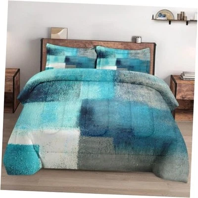 Juego de edredón tamaño con 2 fundas de almohada, pintura contemporánea verde azulado completo multi 1 Foto 1 de 4