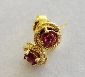 Pendientes RUBÍ Natural ESTILO ROSA DELICADOS POST de oro amarillo de 14K Estate Real - Imagen 1 de 11