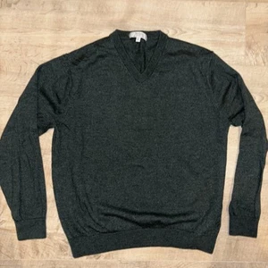 Mens TURNBURY MERINO WOOL Dark Gray Sweater Pullover V Neck Long Sleeve XL G6 - Picture 1 of 9