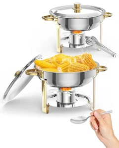 Chafing Dish for Buffet 2 Pack, 5QT Round Chafing Dishes Buffet Set w/Lid Hol... - Picture 1 of 8