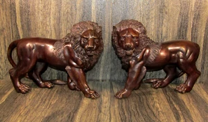 Vintage Heavy Bronze/Copper/Brass/Metal Lion Sculptures Luxury Home Décor 9 X 12 - Picture 1 of 24