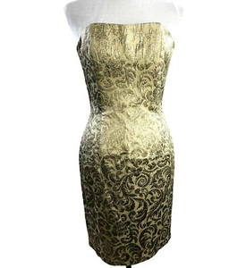 Vintage Jessica McClintock Strapless Cocktail Dress Womens Size 4 Metallic Gold - Picture 1 of 10