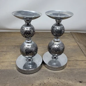 2er Set Doppel Kugel Kerzenhalter Silber und Spiegel Mosaik Made in China - Bild 1 von 6