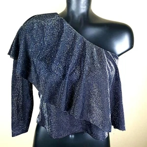NEW Zara Sz M Off Shoulder Top Womens Asymmetrical Layered Sparkly - Picture 1 of 7