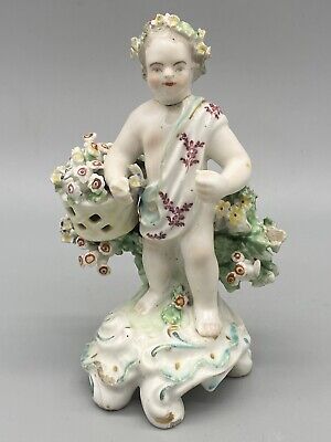 Late 18th / 19th Century Derby Porcelain Figure Of A Cherub With Flower Basket • 81£