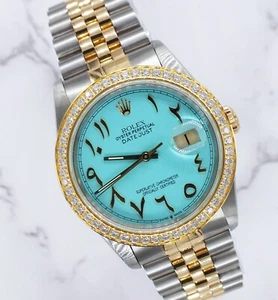 Men's Steel & Gold Rolex Datejust 16233, Tiffany Blue Arabic Dial and Bezel. B+P - Picture 1 of 14