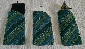 New Handmade Quilted Green Eyeglass Case or Cell Phone Holder - 7.5" by 3.75" - Picture 1 of 3