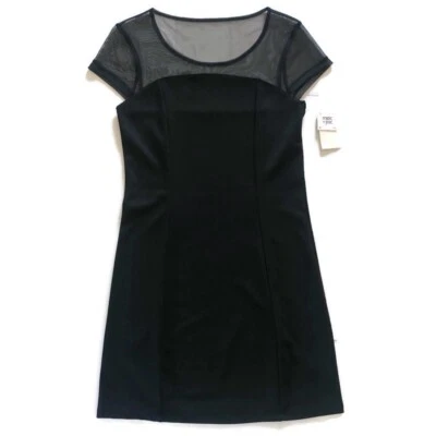 NWT Mac + jac Women Black Mini Sheath Dress Mesh Shoulders Cap Short Sleeve Sz M - Image 1 of 4