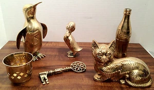 4 Brass Figures (Coke Bottle, Duck, Key and Cup) - Picture 1 of 4