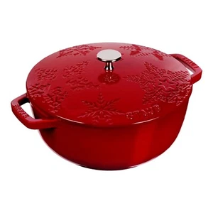 FREE SHIPPING: STAUB CAST IRON 24CM CHERRY SNOWFLAKE ROUND COCOTTE/FRENCH OVEN - Picture 1 of 2