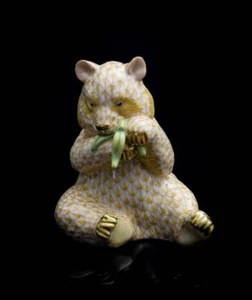 Estatuilla de bambú Herend porcelana panda comiendo, VHJM---15348, red amarilla - Imagen 1 de 5