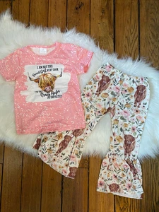 Highland Cow Print Girl Outfit Set - Picture 1 of 1