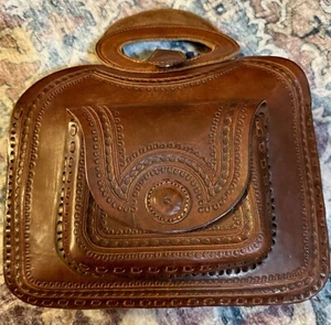 New Mexican Hand Tooled Leather Handbag Purse Design Boho Western Fine Artisan - Picture 1 of 15