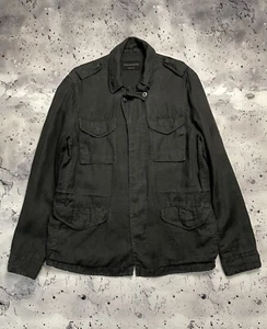 ALL SAINTS VANSANT FIELD MILITARY LINEN JACKET GREEN GREY RRP $325 SIZE M - Picture 1 of 8