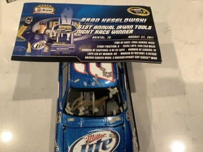 BRAD KESELOWSKI AUTOGRAPHED 2011 MILLER LITE BRISTOL RACE WIN DIECAST & CARD - Image 1 of 4